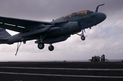 111231-N-TZ605-155 PACIFIC OCEAN (Dec. 31, 2011) An EA-6B Prowler assigned to Electronic Attack Squadron (VAQ) 134 makes an arrested recovery on the flight deck of the Nimitz-class aircraft carrier USS Carl Vinson (CVN 70). Carl Vinson and Carrier Air Wing (CVW) 17 are underway on a western Pacific deployment. (U.S. Navy photo by Mass Communication Specialist 3rd Class Timothy A. Hazel/Released)